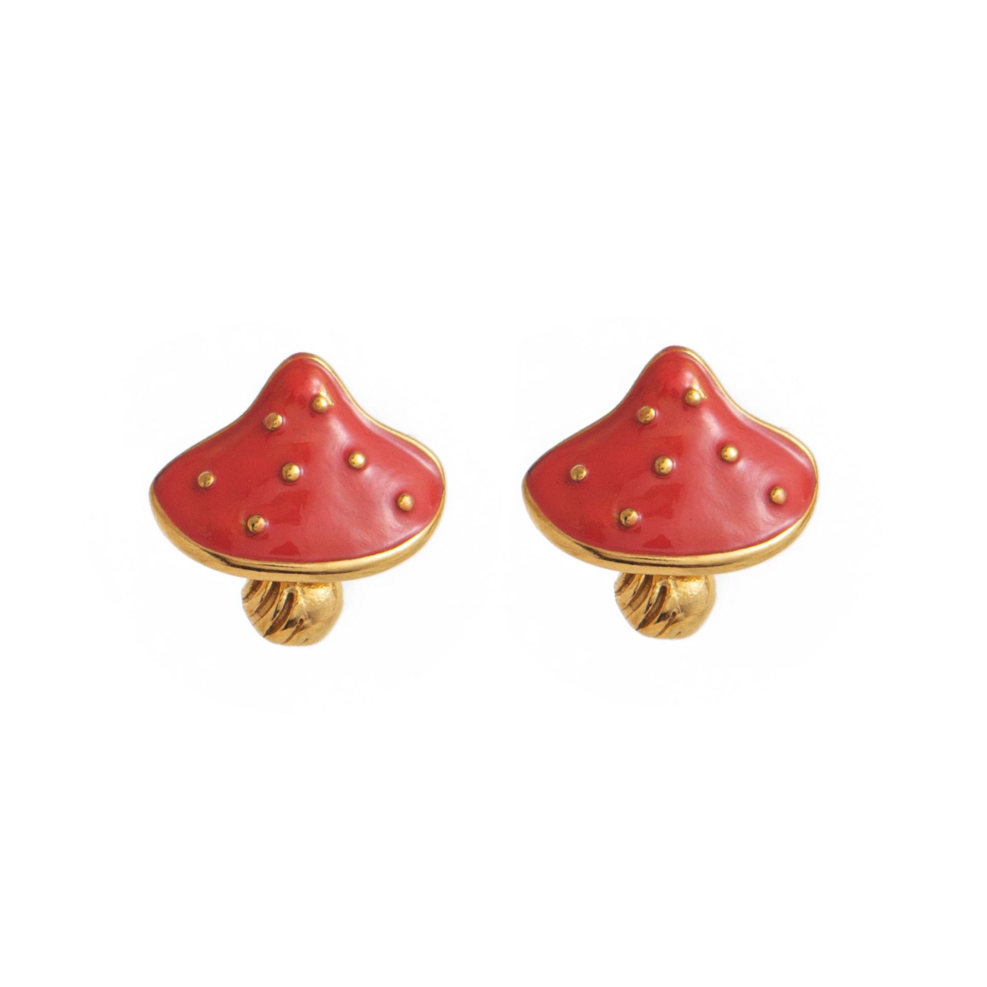 

Niche Design Mushroom Rabbit Cherry Stud Earrings Set Cute Cartoon Stainless Steel Color Retention