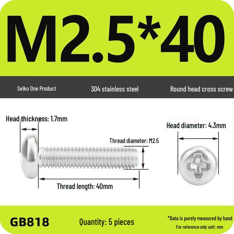 Phillips Pan Head Machine Screws, 304 Stainless Steel, Sizes M1-M10