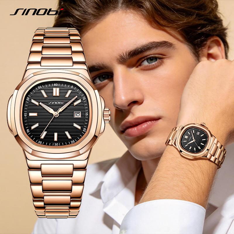 SINOBI Fashion Design Men's Quartz Watches Original Style Mans Wristwatches Business Gifts Clock for Husband,Family,Friend