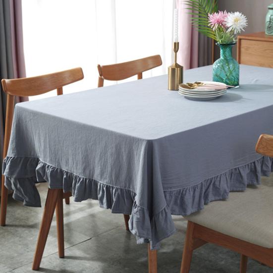 Solid Color Ruffled Tablecloth Rectangular Square Table Cover Dining Tablecloth for Farmhouse Kitchen Dining Room Patio Decoration