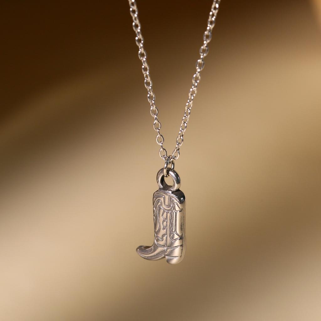 Lady Stainless Steel Gold Plated Trendy Western Cowboy Boots Link Chain Pendant Necklace Gift