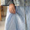 Johnature Women Vintage High Quality Skirts Elastic Waist Blue Spring Loose Soft Women Skirts