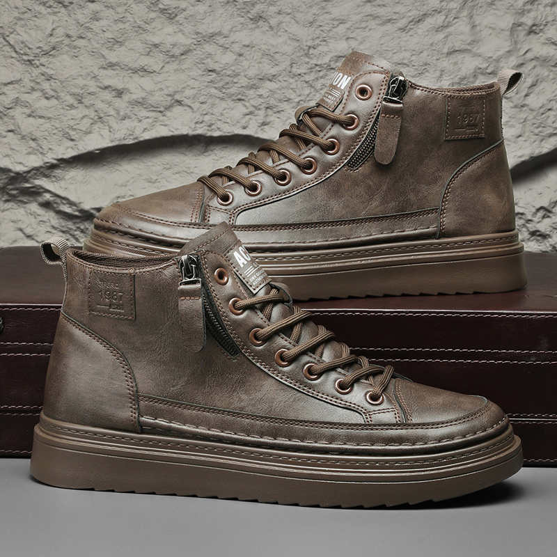 Fashion Normal Leather Thick Sole Brown Shoes Training Athletic Sneakers For Men Luxury Brand Sports Trendy Vip Link Styling Retro