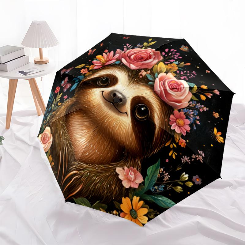 1 PC Automatic Folding Umbrella - Sloth Pattern, Portable & Foldable Design with 8 Ribs, Christmas Birthday Gifts
