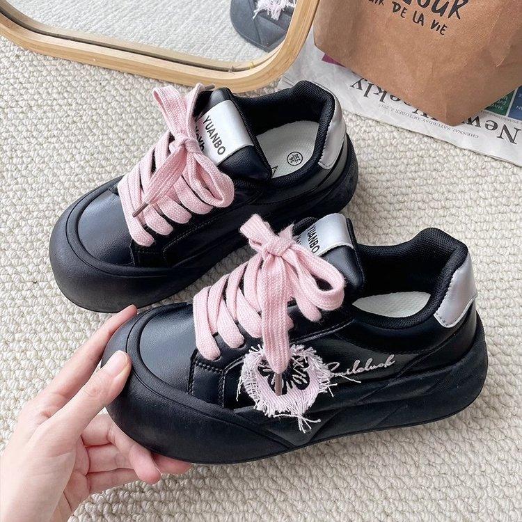 Women 2025 Spring New Star Thick Bottom Leather Vulcanize Shoe Platform Sports Shoe Casual Sneakers Women's Footwear
