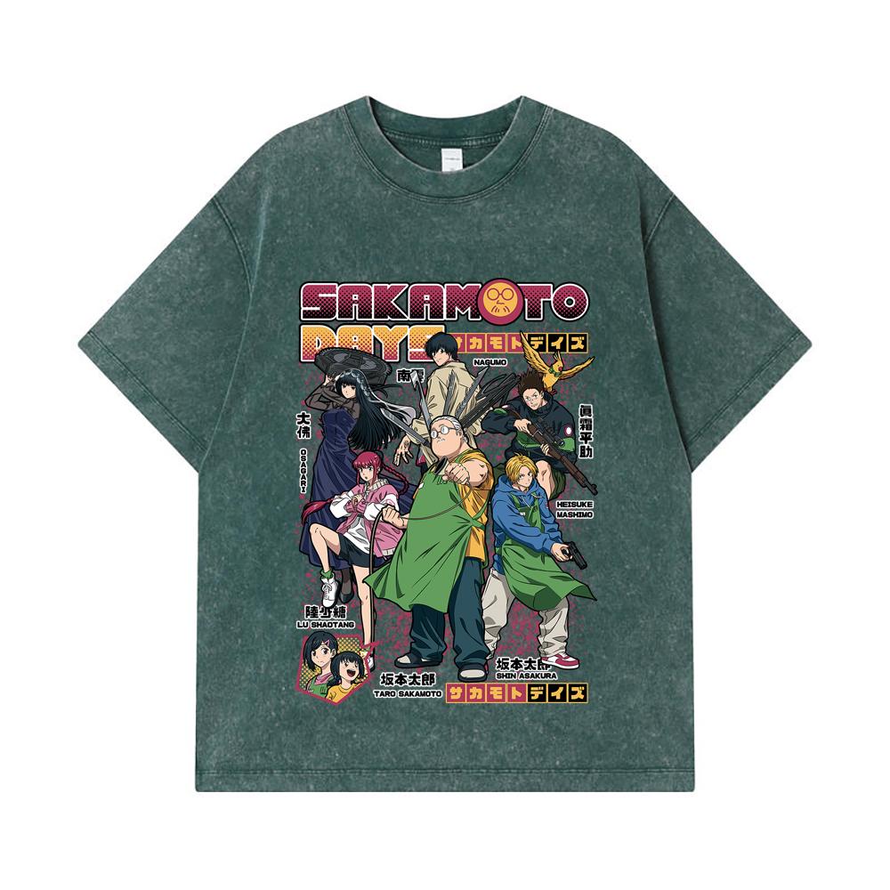 275 GSM Washed T-shirts 100% Cotton Sakamoto Days V1 Print Unisex Heavy Cotton T Shirt