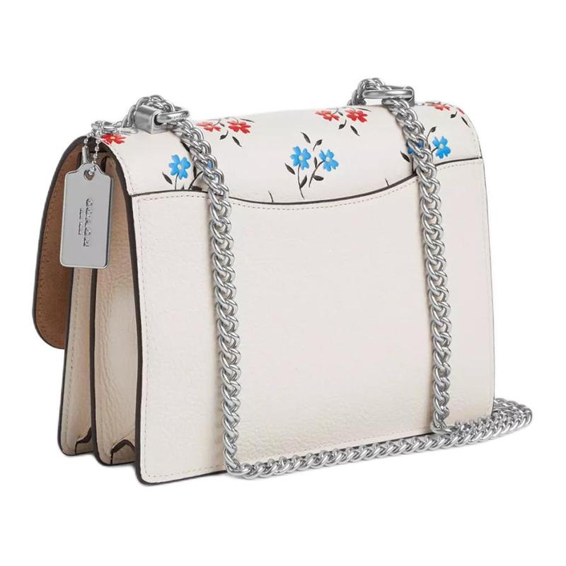 COACH Klare 22 Floral Print Fine Pebbled Leather Crossbody Shoulder Bag Small Women's Silver and Chalk Multicolor