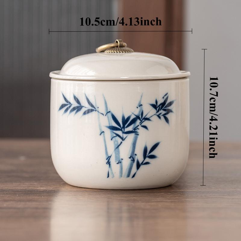 

1pc Ceramic Green Tea/Pu er Tea Can, Japanese Style Moisture-proof Sealed Jar, Household Rouge Jar, Tea Ceremony Accessories