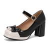 Spring sweet bow high heel color matching one-button Mary Jane shoes
