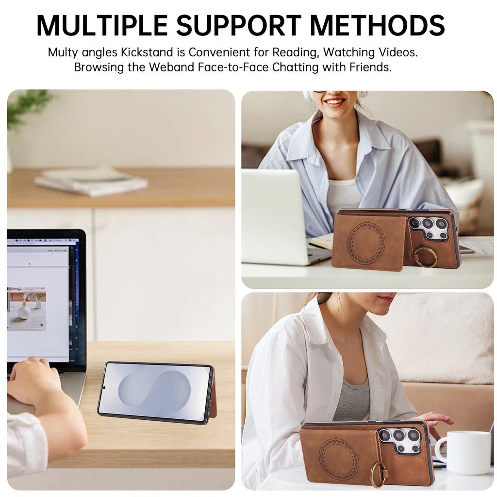 Crossbody Ring Holder Vertical Card Solt Wallet Leather Case For Samsung S26 Ultra S25 Plus S24 A26 A17 A07 long Lanyard Cover