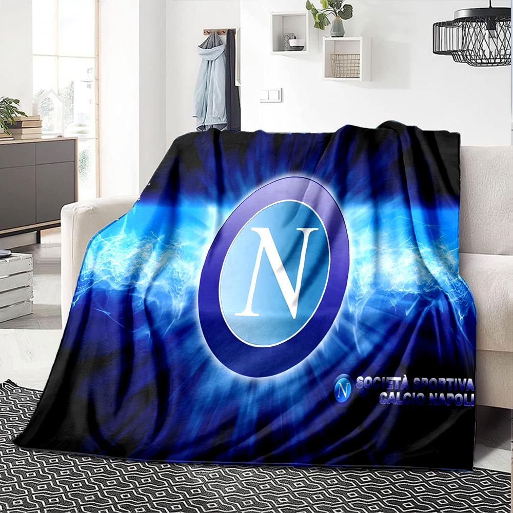 Coperta in Flanella Blu Elettrico con Logo Napoli, Poliestere Morbido, Design Moderno, Per Tutte le Stagioni per Campeggio, Viaggi, Regali per le Feste o Compleanni