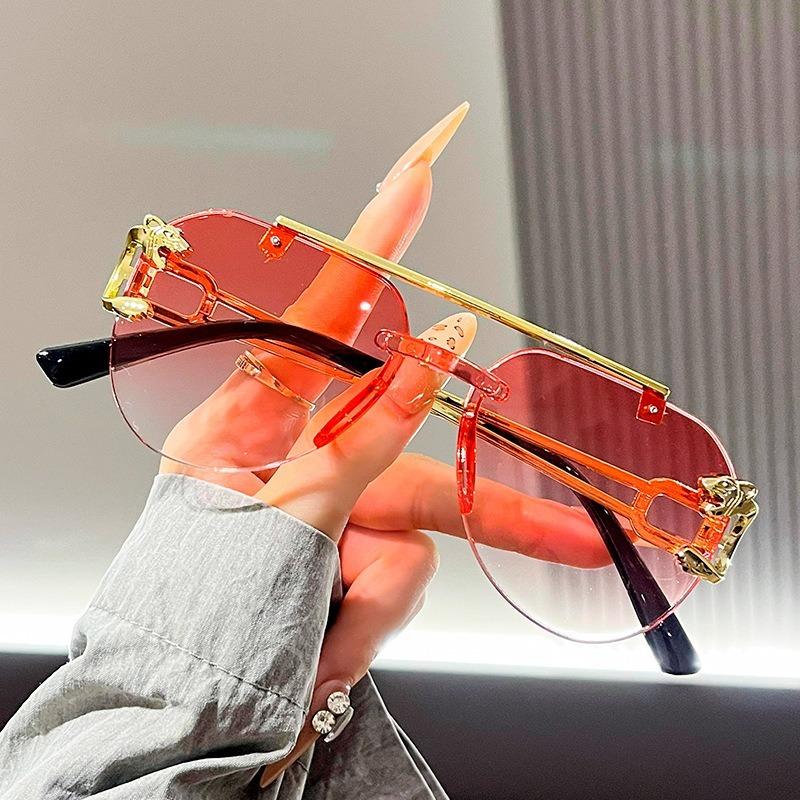 Lunettes de soleil biseautées sans monture Yeux de grenouille Couleur dégradée Protection UV Lunettes de soleil surdimensionnées