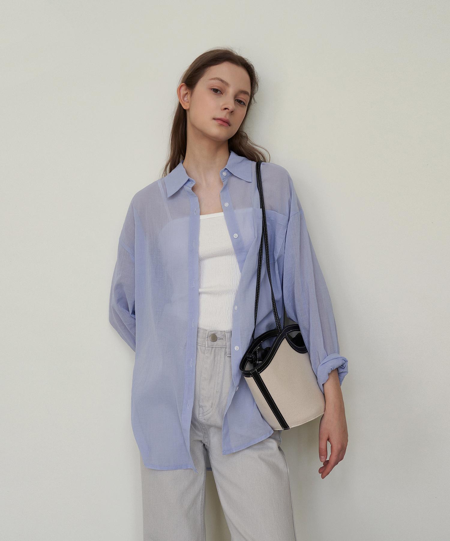 Roeil Soft See-Through Loose Fit Blouse - Sky Blue Free