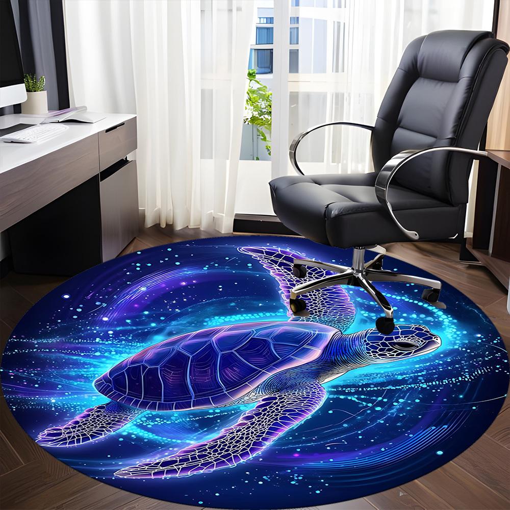 1pc Sea Turtle Chair Carpet for Office, Round Polyester Mat, Indoor Decor for Office, Easycare Fabric, Washable Non-slip Area Carpet