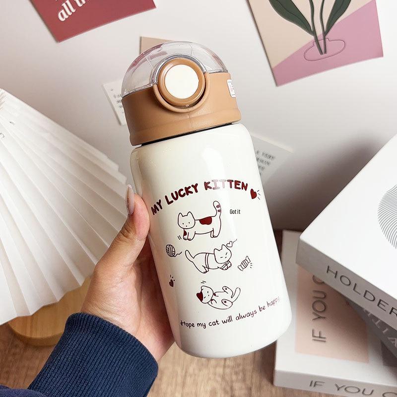 Kitten Thermos Cup: 2026 Stylish Insulated Straw Cup for Students - Cute, Portable, 316 Stainless Steel