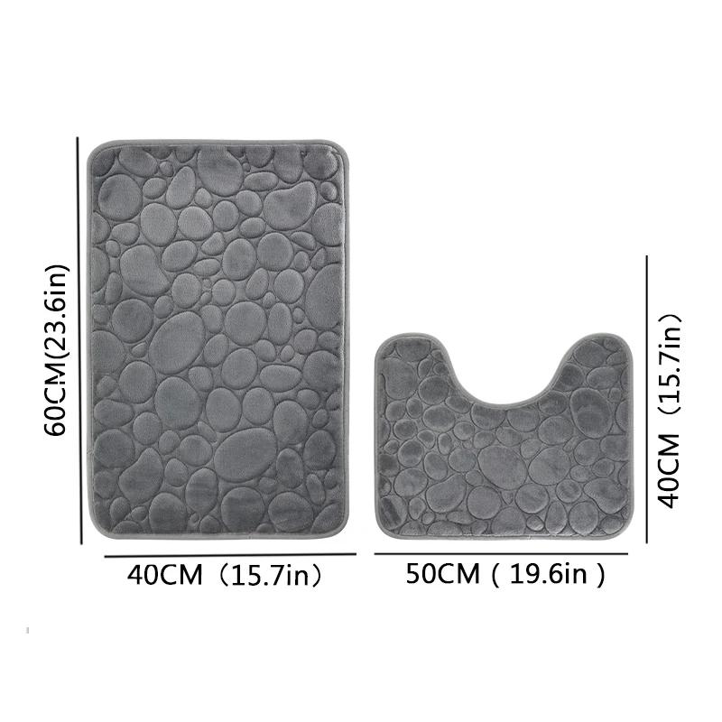 Embroidered Pebble Coral Velvet Floor Mat, Bathroom Carpet, Bathroom U-shaped Sponge Absorbent Foot Mat, Door Mat, Two-piece Set