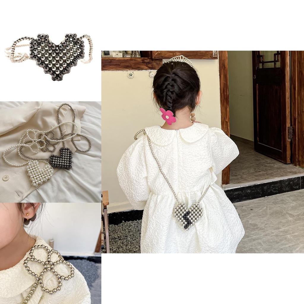Trendy Mini Children's Crossbody Bag With Adorable Pearl Heart Design For Girls