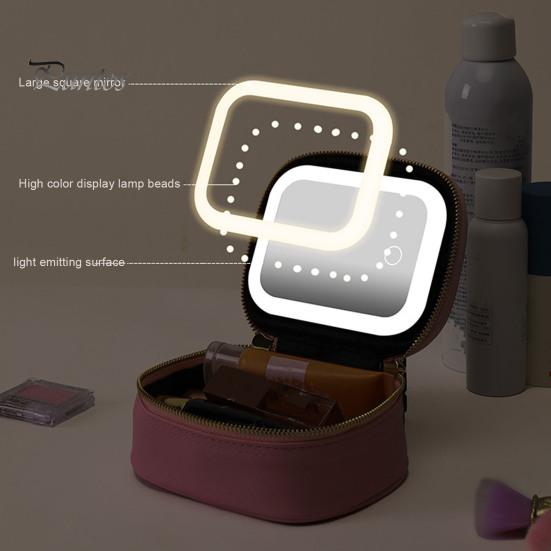 Travel Makeup Bag with LED Mirror Large Capacity Zipper Closure Portable Size Makeup Case Cosmetic Brush Organizer