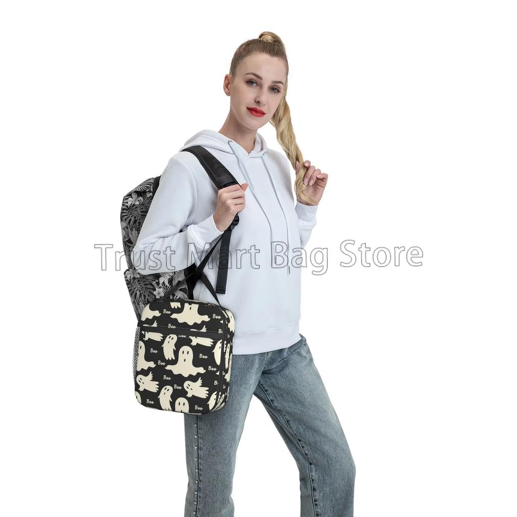 Sac à lunch isotherme motif fantôme Boo Réutilisable Portable Imperméable Sac isotherme pour l'école le travail le pique-nique les voyages en plein air