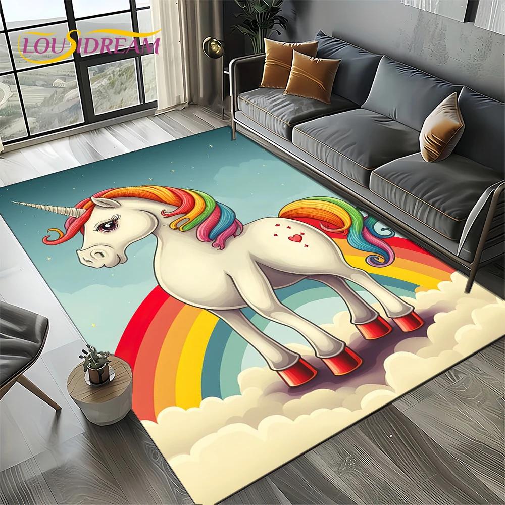 Covor Covoară Stil 27 Unicorn Desen Animat Fată Vis pentru Living Dormitor Decor Acasă Sofă, Covor Zonă Copii Covoraș de Podea Antiderapant Cadou