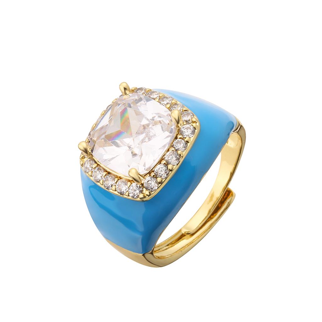 HECHENG, Mehrfarbiger Emaille-Öl-Tropfen-Zirkon Offener Ring für Damen Verstellbar Vergoldet Klobige Fingerringe Geschenk