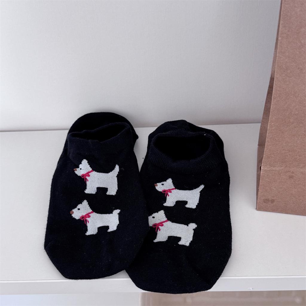 Niedliche Cartoon Hunde Bootssocken für Mädchen, Trendige handbemalte Freizeitsocken, Unsichtbare knochenlose Socken