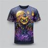 Men's Summer 3D-Printed Round-Neck Short-Sleeve T-Shirt with Tear-Art Pumpkin Scarecrow Beer and Halloween Horror Theme