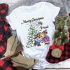 Women's Crew Neck Short Sleeve Graphic Print Christmas T-Shirts Loose Fit Casual Tees