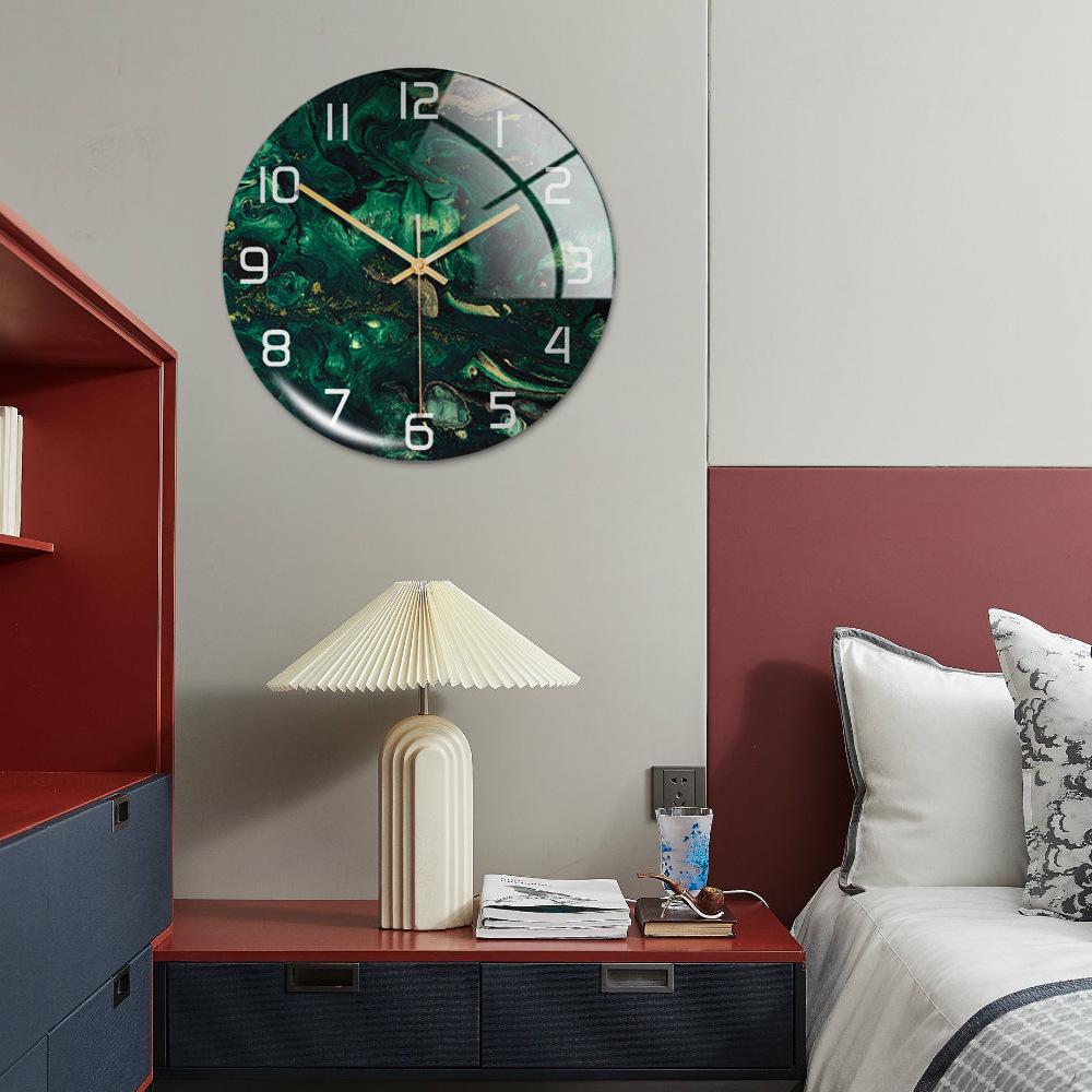 CC127-142 Luxurious Round Marble Wall Clock, 3D Creative Acrylic Design for Home Decor