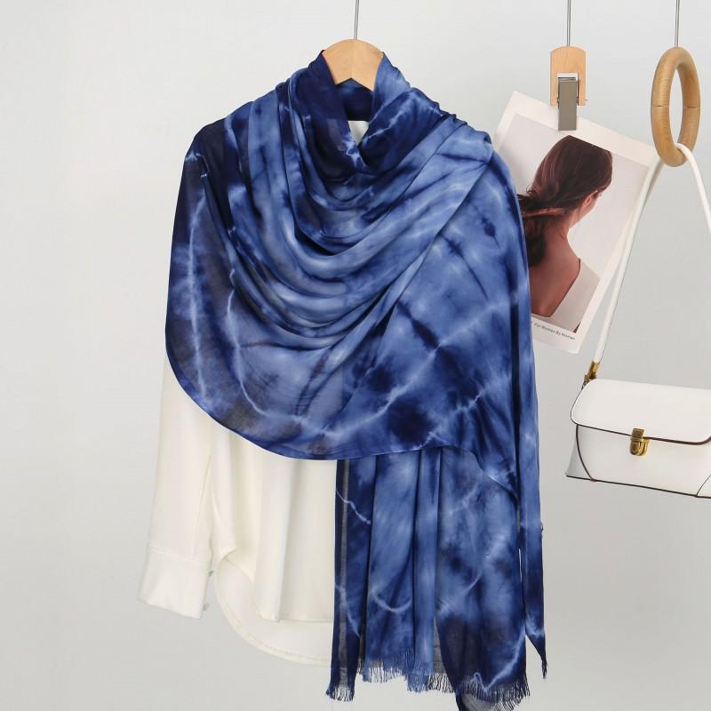 Viscose Rayon Tie-Dye Wide Border Fringed Scarf Shawl Lightweight Breathable Outdoor Travel