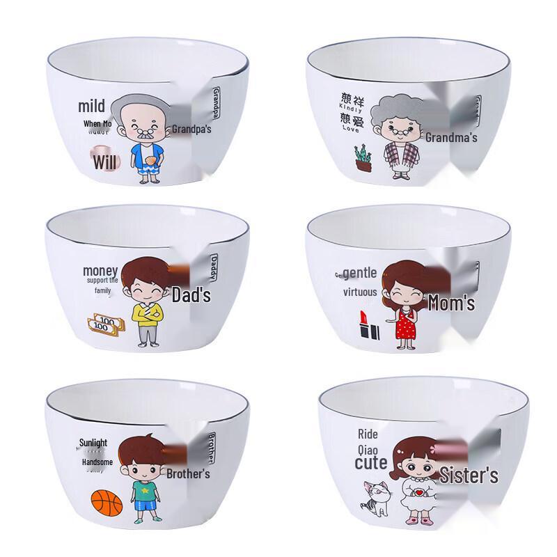 Qiwei Family Cartoon Ceramic Bowl Set
