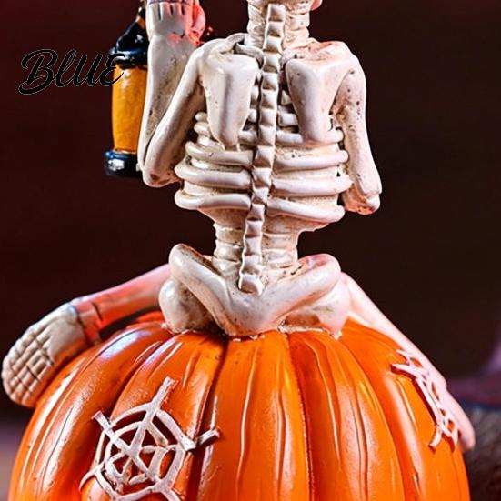 Skeleton Figure for Halloween Pumpkin Figurine LED Light-Up Decorative Lantern Spooky Ornament Holiday Decoration Parties & Ghost Festivals