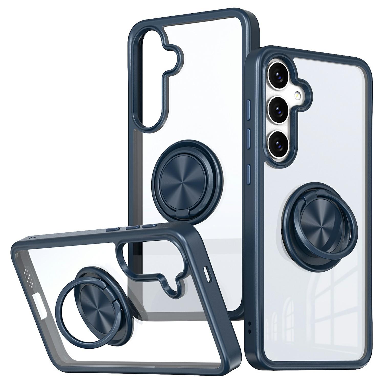 

For Samsung Galaxy S25 Case TPU+PC Magnetic Car Mount Phone Cover with Kickstand Navy Blue