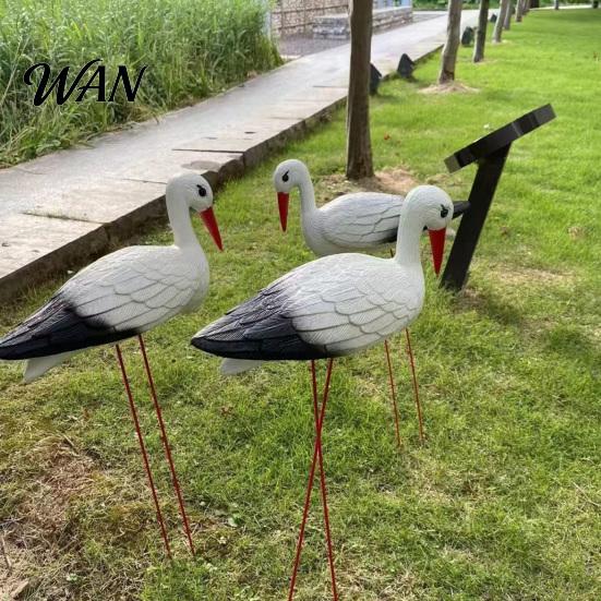 Lightweight Bird Sculpture Garden White Statue 23.6" Long Leg Standing Anti-fade Outdoor Decor Decorative Resin Ornament for Pond Yard Lawn