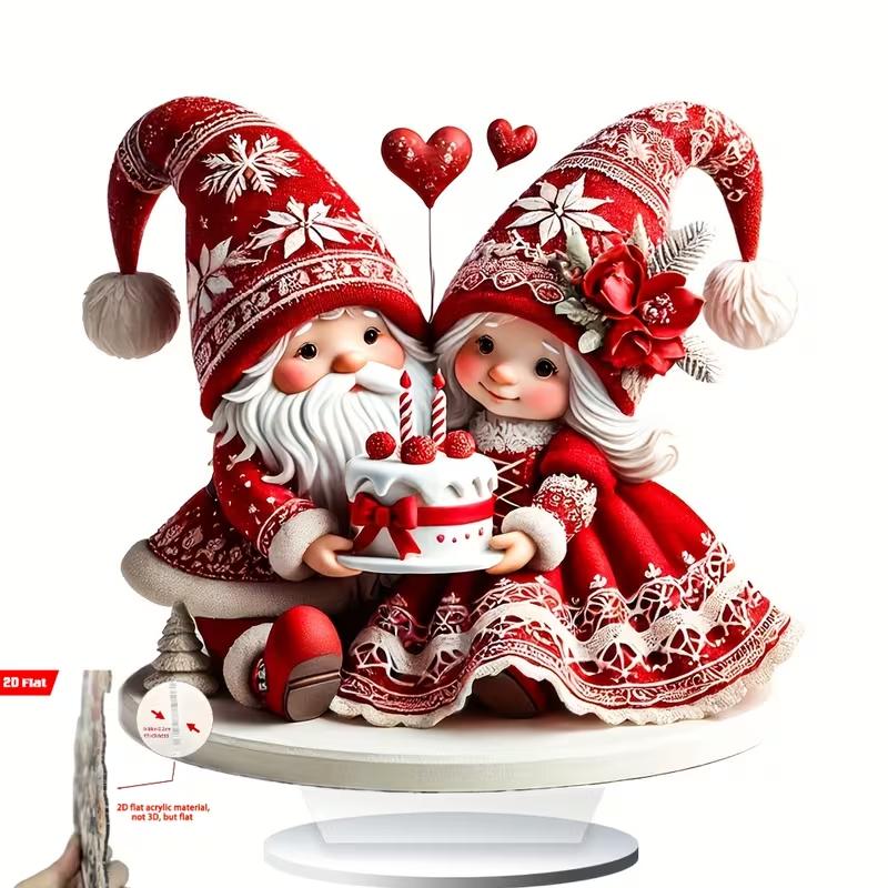 Dwarf Couple Heart-Shaped Cake Ornament Decoration for Romantic Home Valentine's Day Christmas Decor Ideal Couple Gift