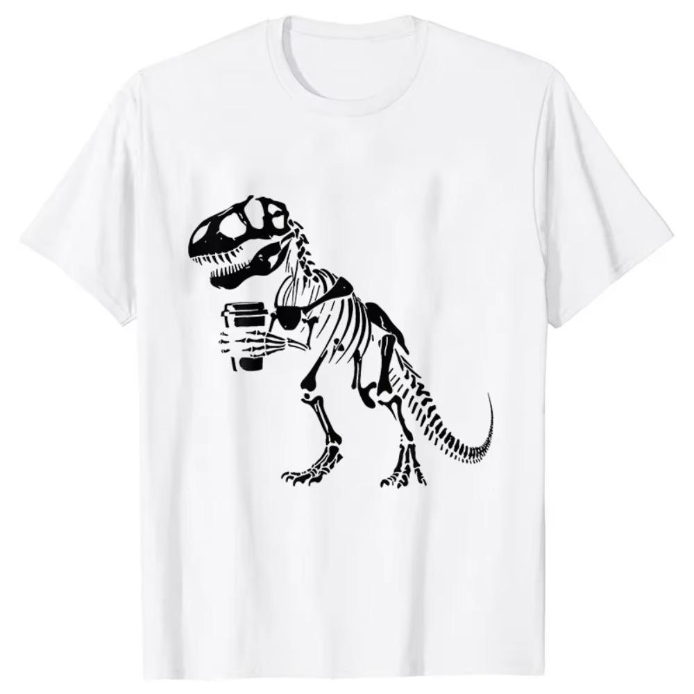Funny Skeleton Dinosaur Shirt for Men Dinosaur Coffee T-shirts Short Sleeve Fashion Casual Funny Tee Skeleton Halloween Shirts