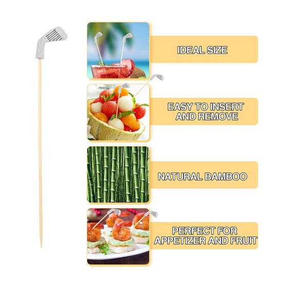 100 Pcs Golf Cocktail Picks, Fancy Toothpicks for Appetizers, Wooden Fruit Skewers Bamboo Food Sticks for Sandwich, Golf Themed Party Decorations