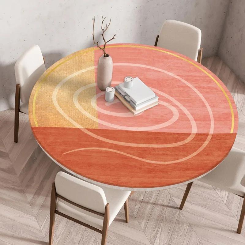 Waterproof Oil-Proof Reusable Tablecloths Round Tablecloth Wood Texture Tablecloths Elastic Fitted Home Round Table Cover