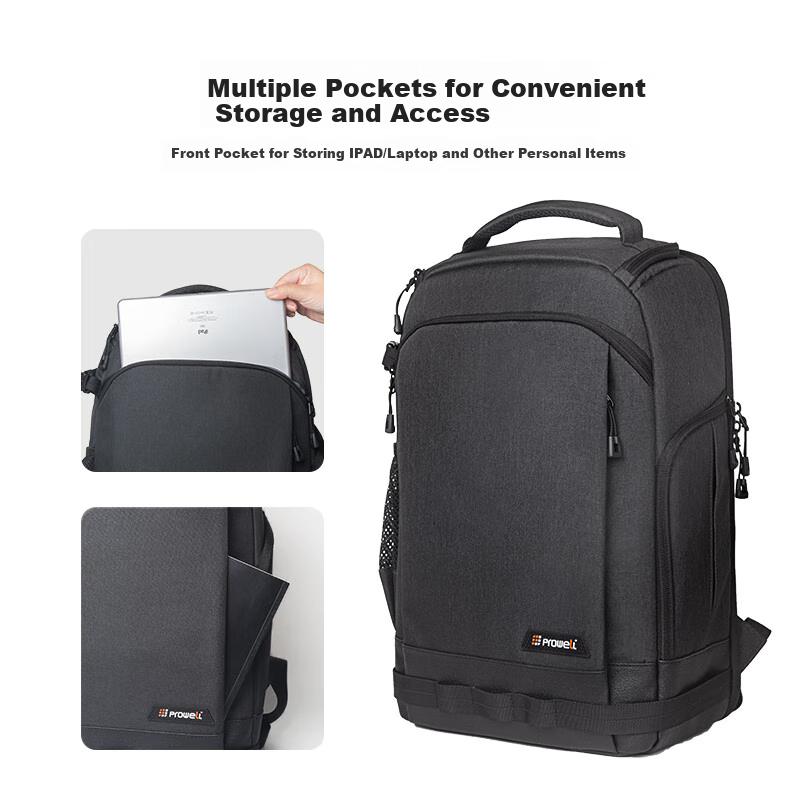 Prowell Mochila para Câmera, Mochila de Fotografia, Grande Capacidade, Armazenamento Multifuncional, Cinza, Tamanho Grande