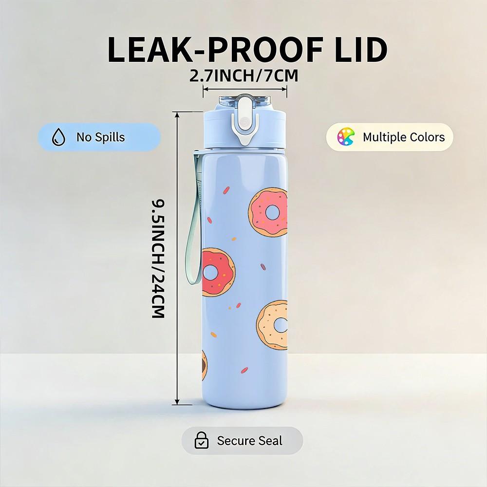 1PC Multicolor Donut Cookie 750ml Color Plastic Sports Water Bottle Leakproof Flip Straw Lid Suitable for Sports Office Home Use