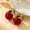 Japanese & Korean Cherry Earrings: Internet Trend, Exquisite Green Leaf Design, Cute Cartoon Resin Style for Students