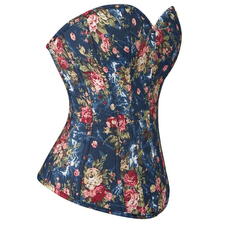 Retro palace blue floral shapewear for women with beautiful body and waist ties