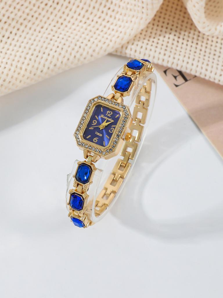 Fashionable Square Diamond Embedded Quartz Watch Student Watch Versatile Simple Design Colorful Diamonds Attracting Students