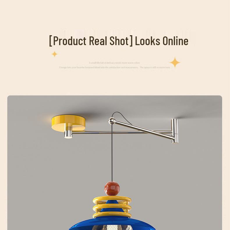 Dopamine Dining Table Set with Swing Arm Pendant Light and Eye-Protecting Ceiling Light for Kids