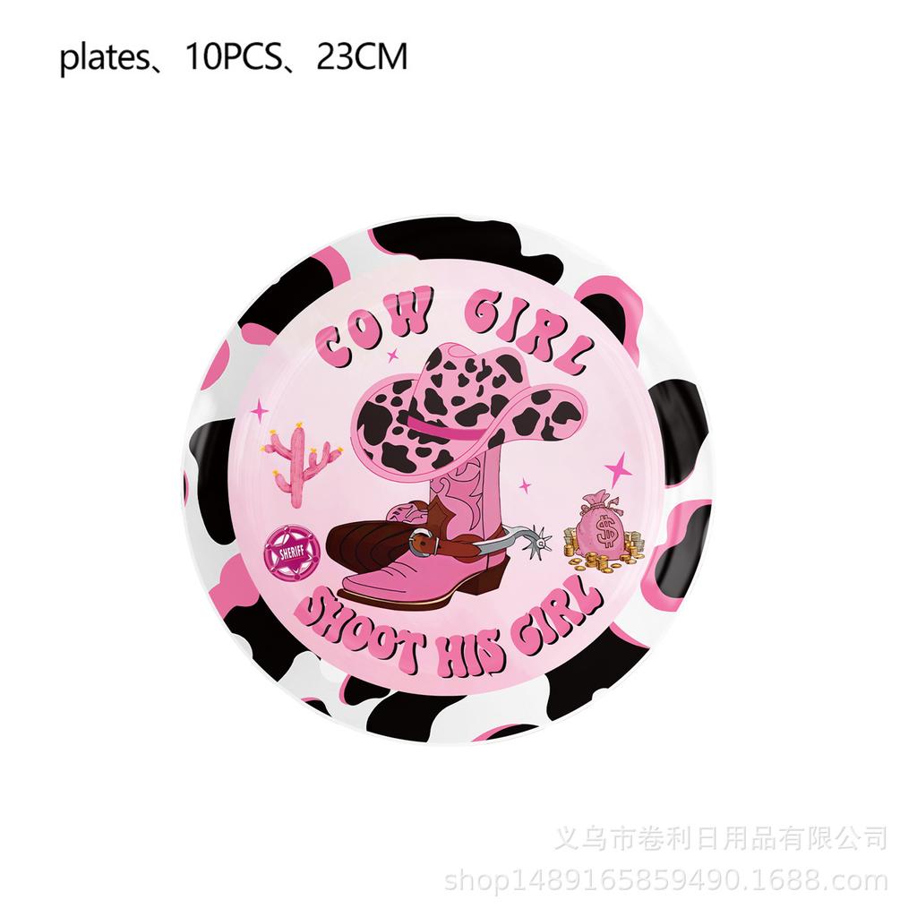 Custom Pink Denim Theme Party Supplies Denim Party Decoration Arrangement Banner Flag Party Paper Plate Tableware