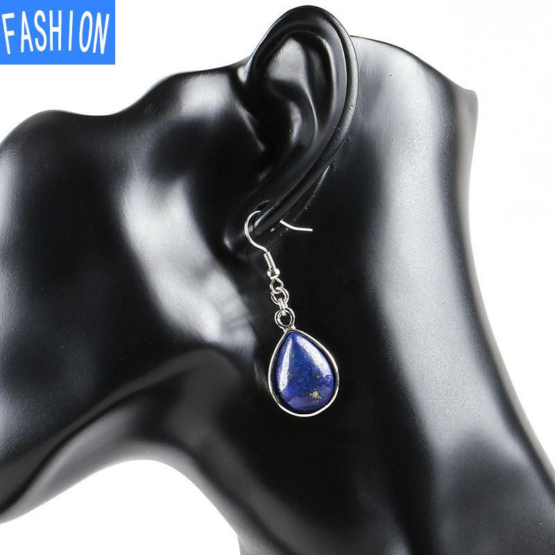 

Европейские и американские модные женские серьги с каплями воды, женские серьги с натуральными полудрагоценными кристаллами, простые серьги lapislazuli