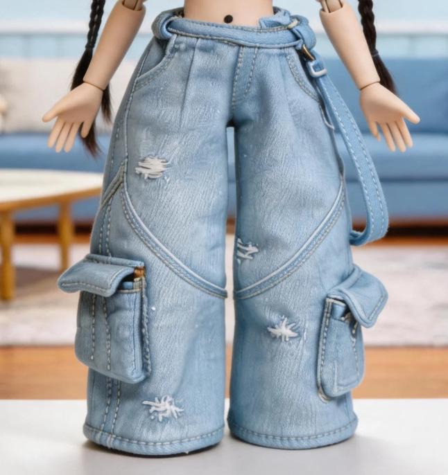 OB24 Blythe 1/6 Doll Outfit: Vintage Skinny Pants & Puff Sleeve Top
