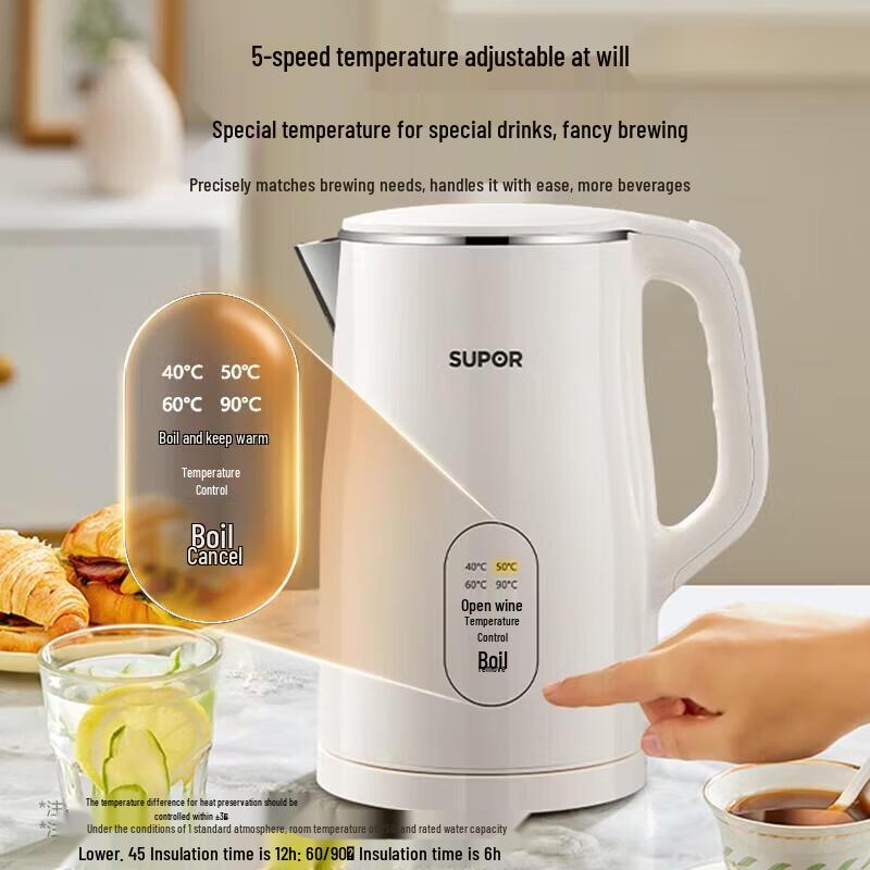 SUPOR 1.7L Electric Kettle with 5-Stage Temperature Control