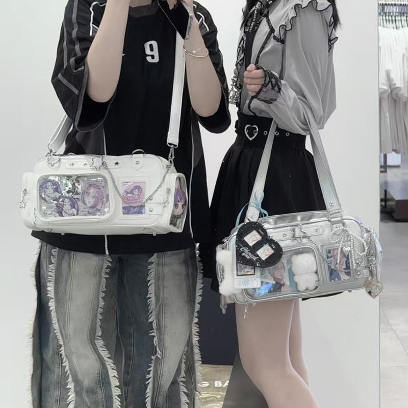 Kawaii Transparent Ita Bag Large Capacity Crossbody Bag For Show Anime Pins Chain Design Casual Daily Shoulder Bag For Students