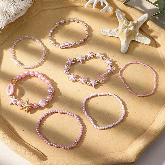 1 Set Bohemian Starfish Bracelets for Women Coastal Style Stackable Stretch Bracelets Faux Pearl Beaded Bracelets for Holiday Summer Beach